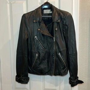 Walter Baker Black Leather Jacket 100% Genuine Leather Womens Size M Flaws